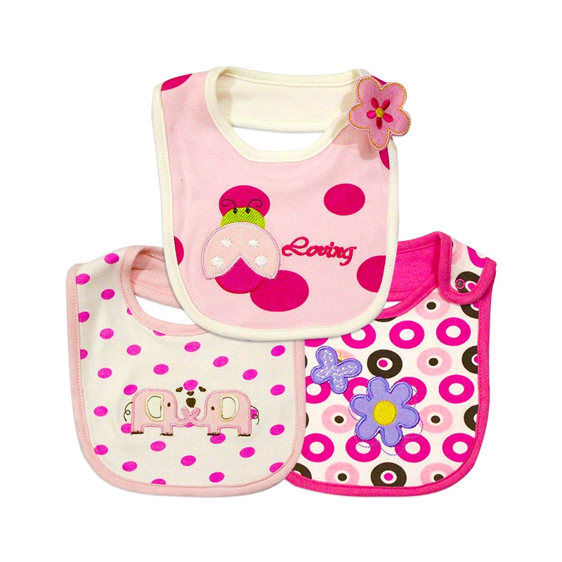 Careone Pack Of 3 Baby Bib Set Bug Pink - Sunshine