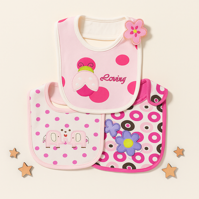 Careone Pack Of 3 Baby Bib Set Bug Pink - Sunshine